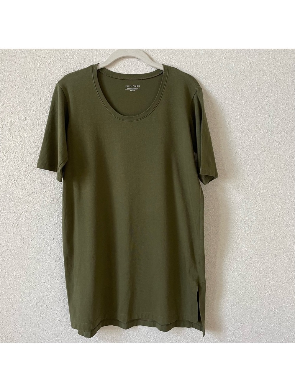 Eileen Fisher Organic Cotton Stretch Tee Shirt Dress Tunic Green Size XXS